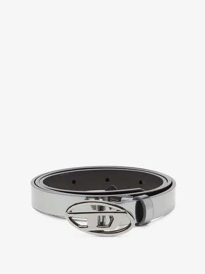 DIESEL DIESEL WOMEN SILVER LEATHER BELT