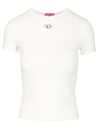 Diesel Women White T-shirt With Logo On The Front And Ribbed Design In Cotton Woman