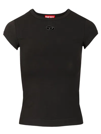Diesel Women Black T-shirt With Logo On The Front And Ribbed Design In Cotton Woman