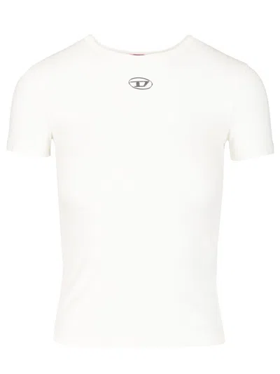 Diesel Women White T-shirt With Logo On The Front And Ribbed Design In Cotton Woman
