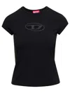 Diesel T-angie Black Crewneck T-shirt With Oval D Logo Embroidery On The Front In Cotton Stretch Woman In Black