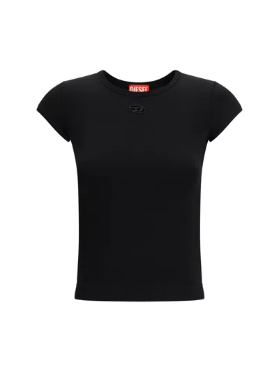 Diesel Women Black T-shirt With Logo On The Front And Ribbed Design In Cotton Woman