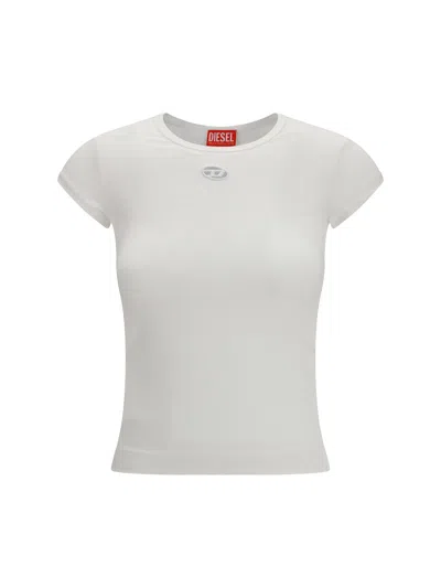 Diesel Women White T-shirt With Logo On The Front And Ribbed Design In Cotton Woman