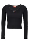 Diesel 'ballet-d' Scoop Neck Ribbed Texture Top In Black