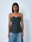 Diesel Bouclé Corset Top With Ultra-low Cut In Black