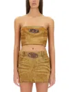 Diesel Beige Solid Strapless Top In Cream
