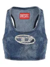 Diesel Denim Crop Top With Jewel Buckle In Blue