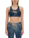 Diesel Denim Crop Top With Jewel Buckle In Blue