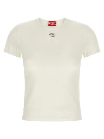 Diesel Women White T-shirt With Logo On The Front And Ribbed Design In Cotton Woman