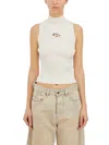DIESEL WOMEN'S WHITE KNIT TANK TOP WITH METALLIC ACCENTS, SLIM FIT, SS24 COLLECTION