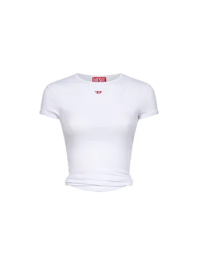 Diesel Women White Ribbed Cotton T-bunny-tail T-shirt