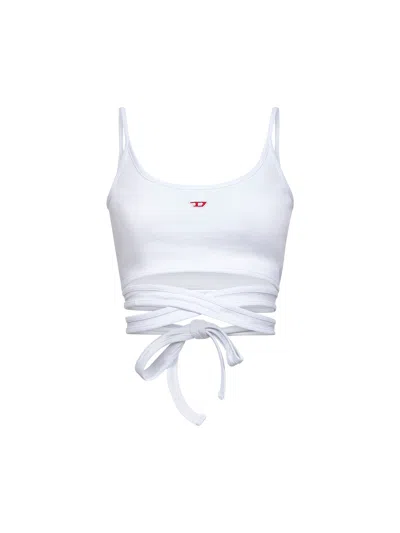 Diesel Women White Ribbed Cotton T-leya-tail Top