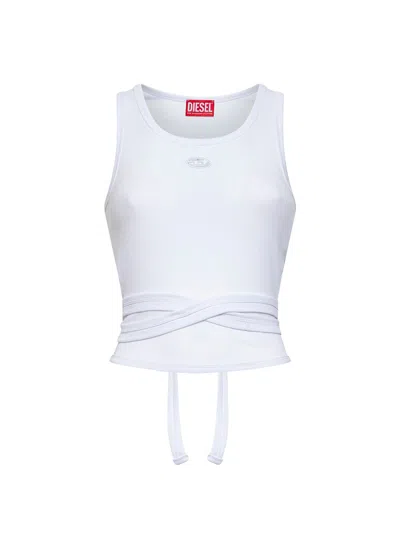 Diesel Women White Ribbed Jersey T-anky-tail-s1 Cropped Top In Multi