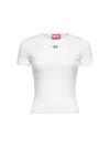 Diesel Slim-fit Stretch Cotton T-shirt With Metallic Oval D Logo In White