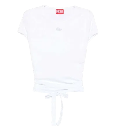 Diesel Women White T-shirt With Logo On The Front And Ribbed Design In Cotton Woman