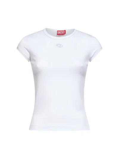 Diesel Women White T-shirt With Logo On The Front And Ribbed Design In Cotton Woman