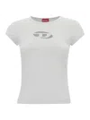Diesel White T-shirt With Oval D Cut Out Detail In Stretch Cotton Woman In White