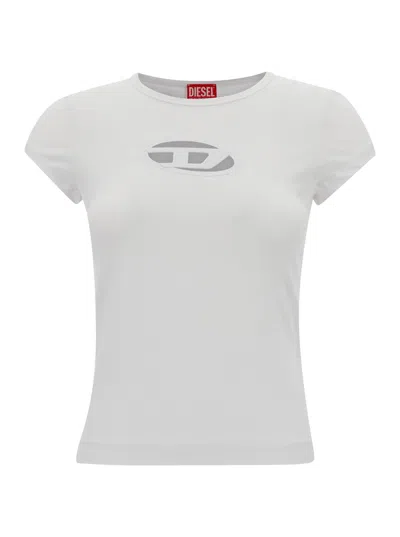 Diesel Women White T-shirt With Oval D Cut Out Detail In Stretch Cotton Woman