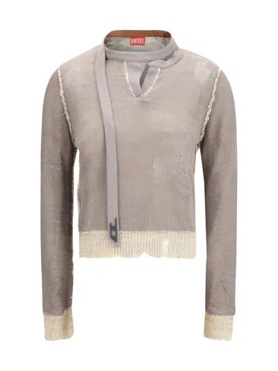 Diesel Women Worn-effect Sweater In Gray