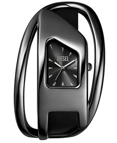 DIESEL WOMEN'S WRAP-D QUARTZ THREE-HAND BLACK LEATHER WATCH, 44MM