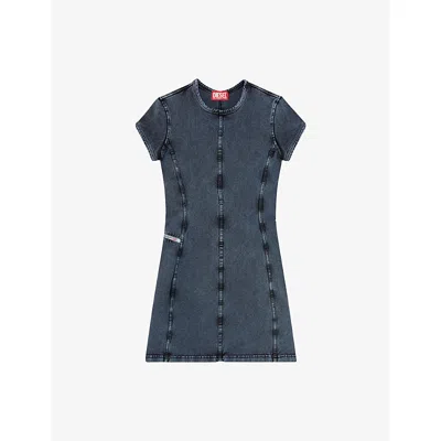 DIESEL WOMENS DIESEL D-CUPSLEEVES DENIM-EFFECT STRETCH-COTTON JERSEY MINI DRESS