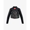 Diesel Red Tag Cropped Leather L-totem Jacket With Knit Details In 9xx