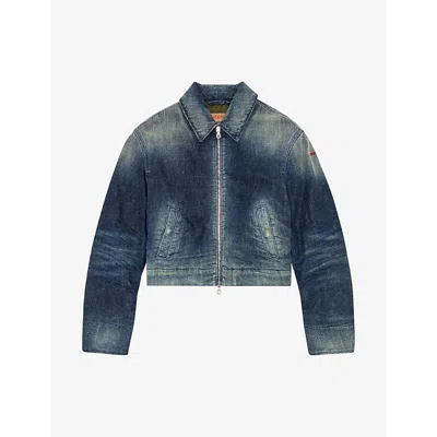 DIESEL WOMENS 01 DE NOVA LOGO-EMBROIDERED PADDED DENIM JACKET