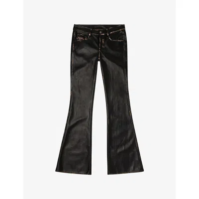 Diesel Womens Low-rise Flared-leg Coated Faux-leather Trousers 900