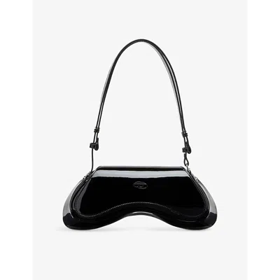 Diesel Curved Black Play Clutch With Glossy Finish And Magnetic Closure