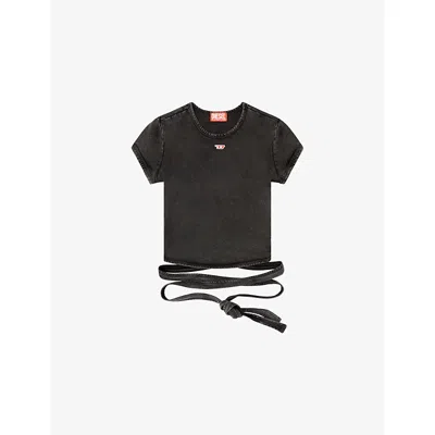 Diesel Womens 02a T-bunny-tail Wrap-around Cotton-jersey T-shirt In Black
