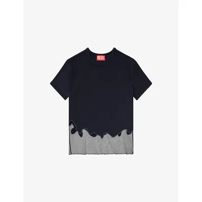 DIESEL WOMENS 9XXA T-INLAY-R1 TULLE-INLAY STRETCH-WOVEN T-SHIRT