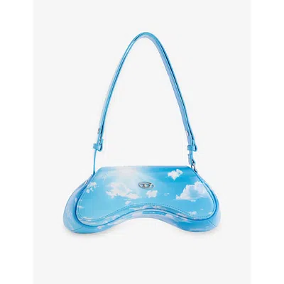 Diesel Womens Play Patent Faux-leather Cross-body Bag Light Blue Clouds