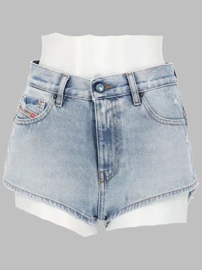 Diesel Womens Mini Denim Shorts With Frayed Hem In Blue
