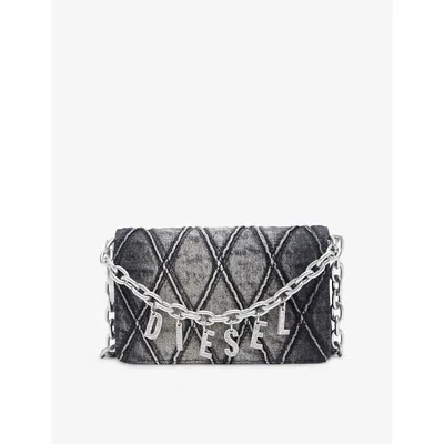 Diesel Womens Charm D Quilted Denim Strap Wallet T8013 In Multicolor