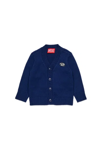 Diesel Wool And Cashmere Blend Cardigan With Oval D Patch In Blue