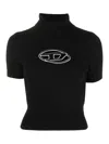 Diesel Short-sleeved Turtleneck Sweater With Cut-out Logo In Black