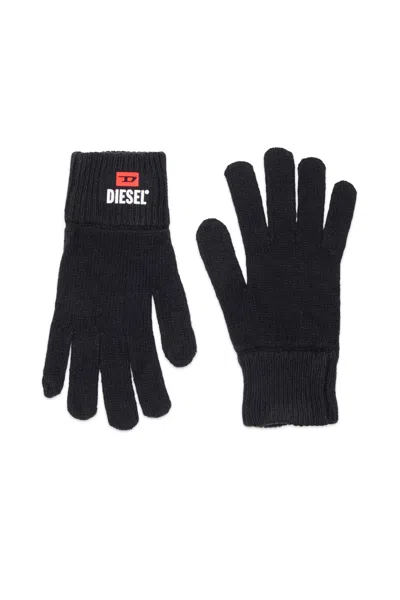 Diesel Wool And Cotton Blend Gloves With Logo In Black
