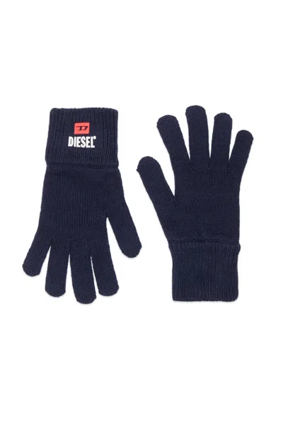 Diesel Wool And Cotton Blend Gloves With Logo In Blue