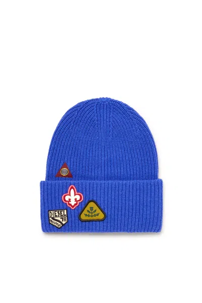 Diesel K-phat Patch-detail Ribbed-knit Beanie Hat In Blue