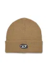Diesel Wool-blend Beanie With Patch Oval D In Sand