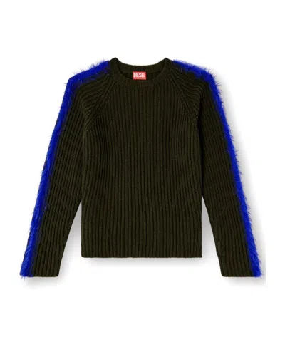 Diesel Wool-blend Jumper With Fuzzy Bands In Black