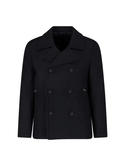 Diesel Grey Technical Wool Double-breasted Peacoat In Black