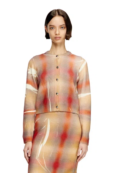 Diesel Wool Cardigan With Distorted Check Print In Multi