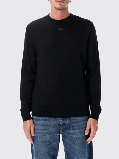 Diesel Wool Crewneck Jumper With Carved Oval D Logo In Black