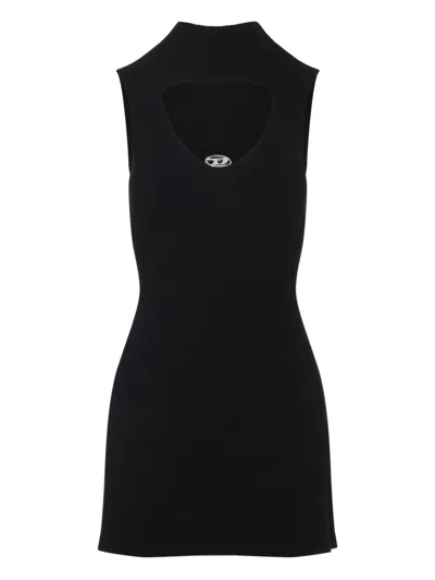 Diesel Wool Cut-out Mini Dress In Black