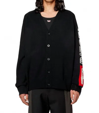 Diesel Wool Cut-up Logo Cardigan In Black In Brown
