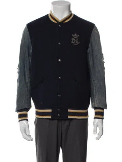 Pre-owned Diesel Wool Striped Varsity Jacket In Blue