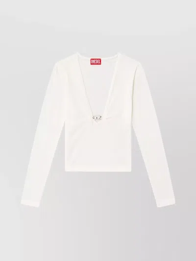 DIESEL WOOL V-NECK SWEATER METAL DETAIL