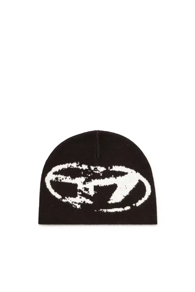 Diesel Wool-blend Beanie With Oval D Logo In Pattern