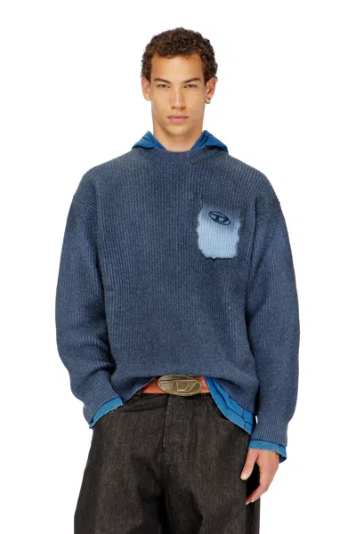 Diesel Wool-blend Jumper With Mock Pocket In Animal Print